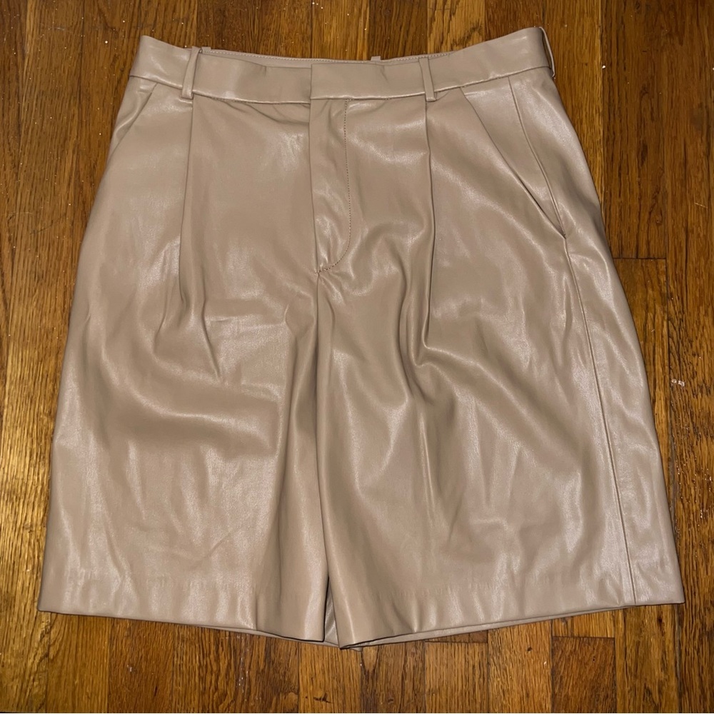 Zara Cream Leather Bermuda Shorts
